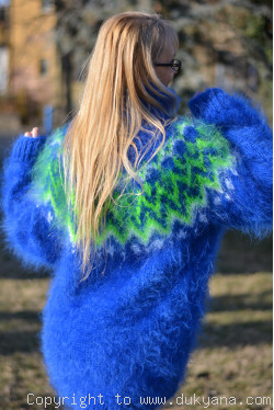 Royal blue Icelandic mohair sweater Lopapeysa