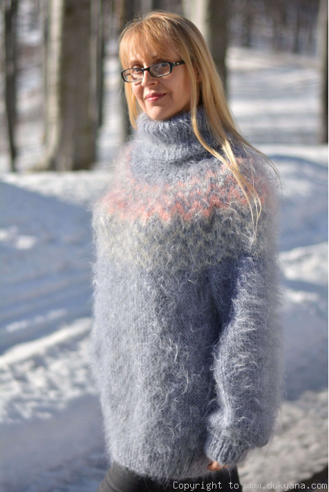 Handmade Icelandic T-neck mohair sweater/I65