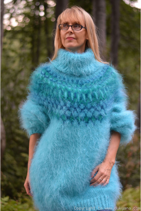 Icelandic mohair sweater dress in turquoise blue/I69