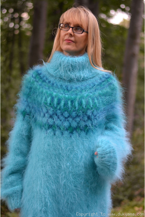 Icelandic mohair sweater dress in turquoise blue/I69