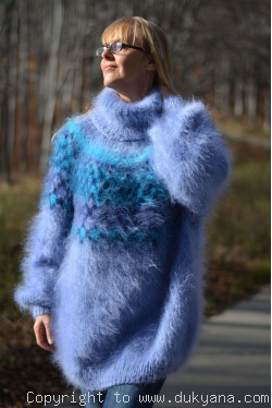 Knitted Icelandic mohair sweater dress in blue