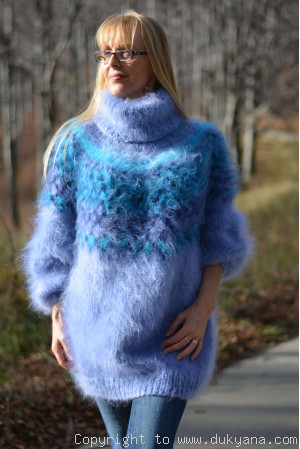 Knitted Icelandic mohair sweater dress in blue