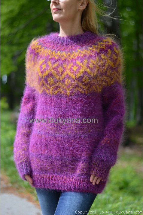 Icelandic crewneck wool mohair sweater in purple mix/I74