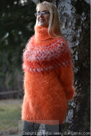 Icelandic mohair sweater in bright orange