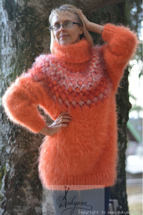 Icelandic mohair sweater in bright orange
