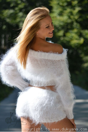 Two-piece mohair set in pure white