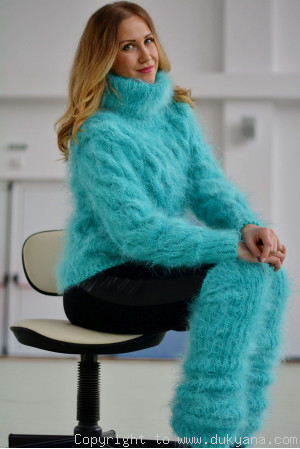 Hand knitted soft and silky cropped mohair Tneck and leggings