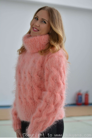 Hand knitted soft and silky cropped mohair Tneck sweater and leggings