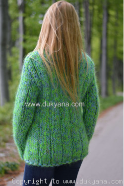 Handmade chunky and soft mohair Tneck sweater unisex green mix
