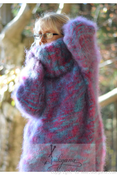 Fluffy mohair turtleneck sweater in purple mix