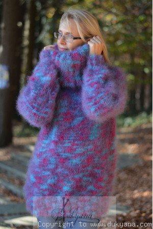 Fluffy mohair turtleneck sweater in purple mix