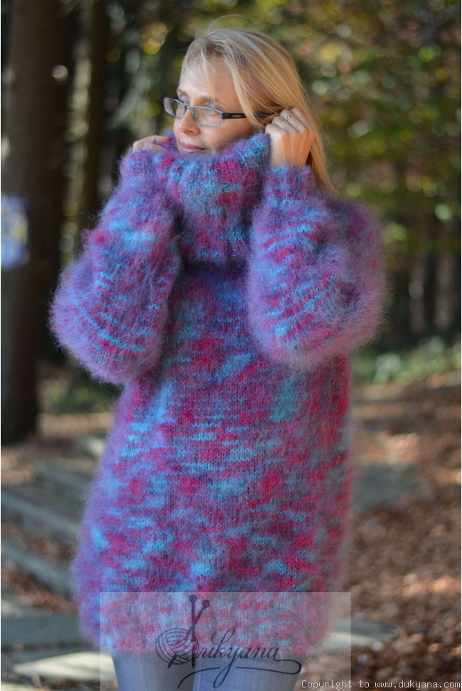 Handknit warm and silky mohair turtleneck sweater/T107