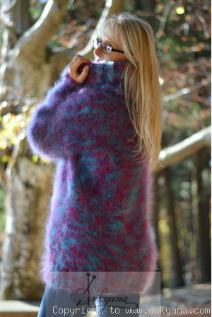 Fluffy mohair turtleneck sweater in purple mix made to order