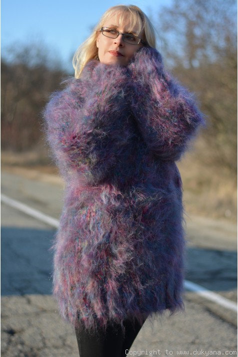 Made to order chunky mohair sweater in purple mix-brushed/T134