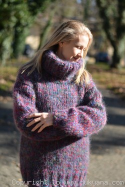 Made to order thick mohair turtleneck sweater in purple mix