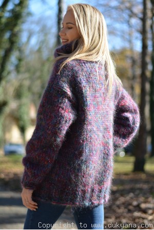 Chunky and thick mohair turtleneck sweater in purple mix