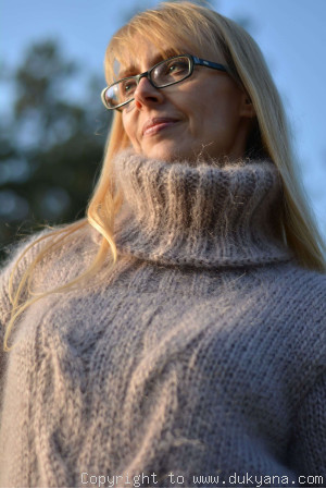 Handmade soft mohair classic Tneck cable sweater 