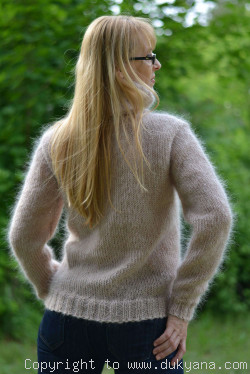 Classic cabled Tneck mohair sweater