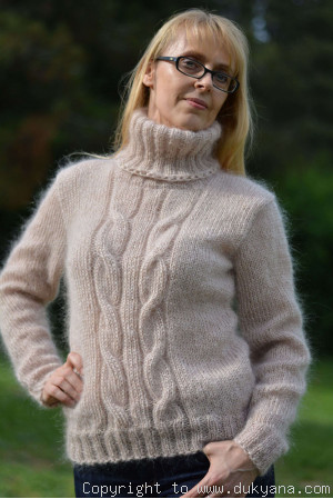 Classic cabled Tneck mohair sweater