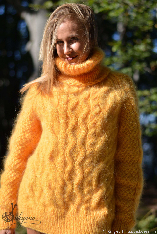 Handmade aran sweater knitted with premium mohair/T78