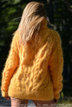 Handmade aran sweater knitted with premium mohair