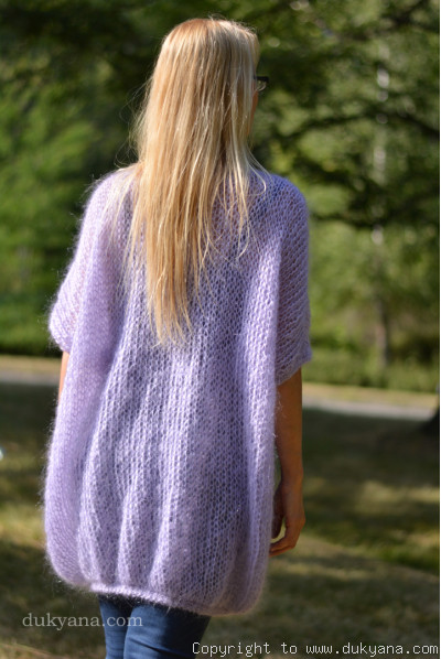 oversized slouchy summer V-neck mohair sweater in lilac  