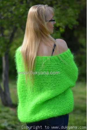 Summer slouchy mohair V-neck sweater in neon green ON REQUEST