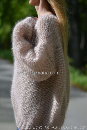 Summer slouchy mohair V-neck sweater in beige