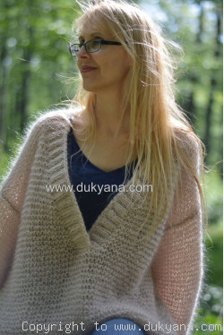 Summer slouchy mohair V-neck sweater in beige