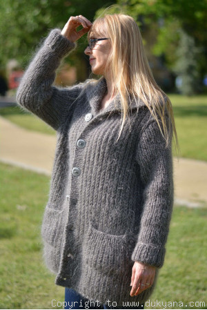 Knitted on request collared mens mohair cardigan hand knitted in custom colour