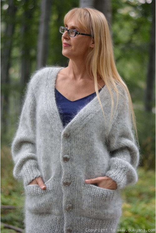 V-neck mens mohair cardigan in heather gray