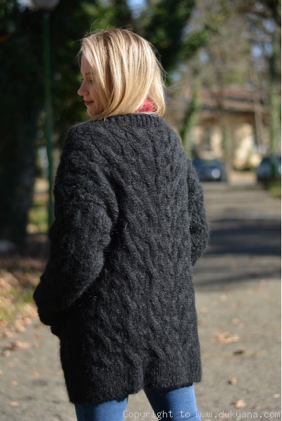 Cabled mens V-neck cardigan in black