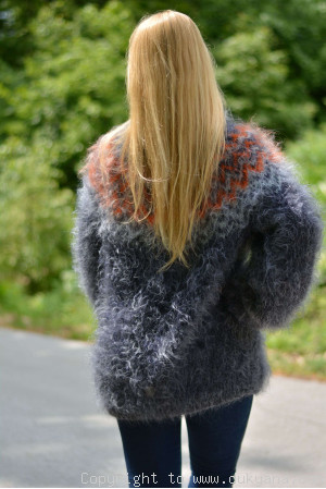 Hand knitted mens Icelandic T-neck mohair sweater