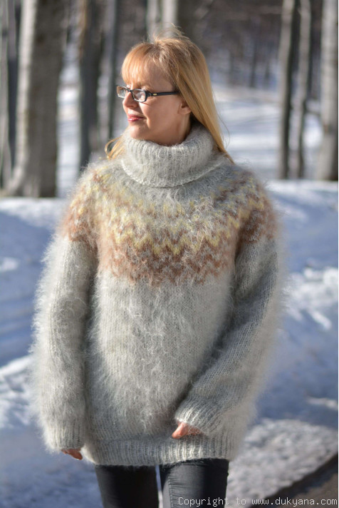 Knitted mens mohair Icelandic Tneck sweater/IM33