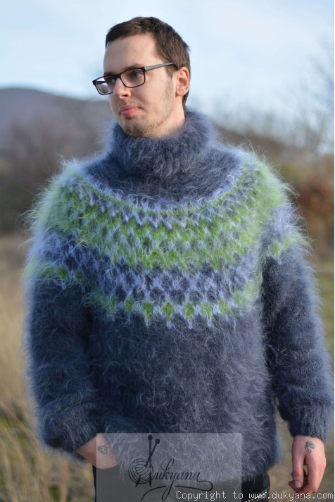 Icelandic T-neck mens mohair sweater in gray/IM38