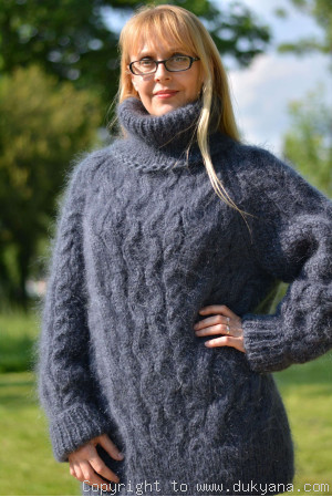 Handmade soft mohair Raglan sleeve Tneck cable sweater mens