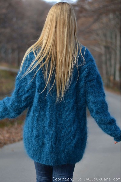 Handmade mohair sweater mens Tneck cabled jumper