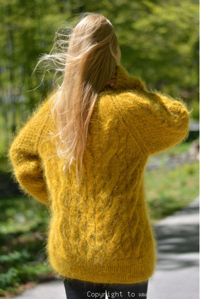 Knitted mohair sweater Raglan sleeve Tneck cabled jumper