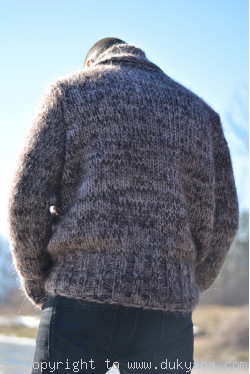 Knitted soft and thick wool and mohair mens Tneck sweater in brown mix