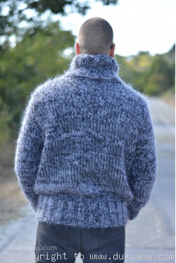 Mens thick mohair sweater in gray mix