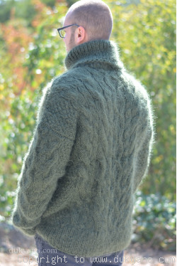 Handmade soft mohair Tneck cable  mens sweater in hunter green