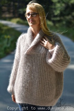 Fuzzy V-neck mens mohair shawl collar sweater hand knitted 