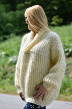 V-neck mens mohair shawl collar sweater hand knitted 