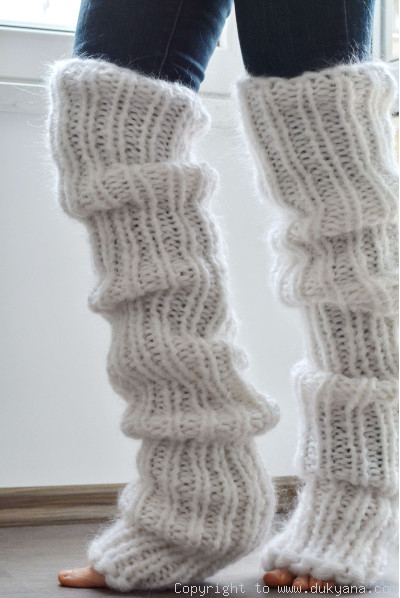 Chunky and thick huge mohair legwarmers in pure white