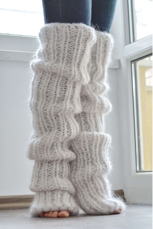 Chunky and thick huge mohair legwarmers in pure white