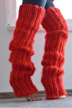 Chunky and thick huge mohair legwarmers in bright red