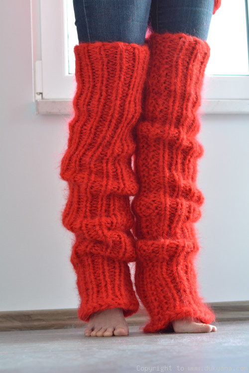 Chunky and thick huge mohair legwarmers in bright red