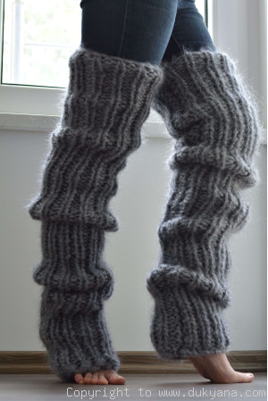 Chunky and thick huge mohair legwarmers in dark gray