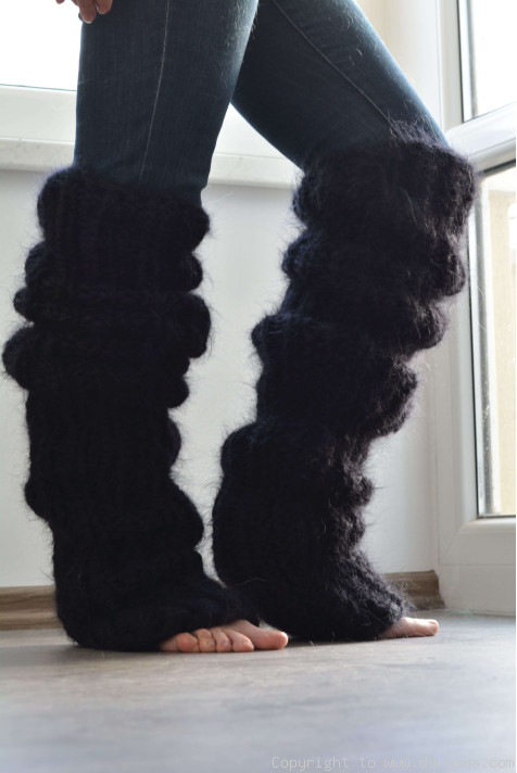MOHAIR Hand knitted Long socks stockings DARK GREY leg warmers unisex Cosy  №1808