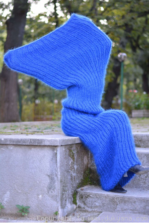 Chunky mohair tube scarf in blue